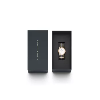DANIEL WELLINGTON Petite Lumine moteriškas laikrodis 28 mm auksinis nerūdijančio plieno tinklelis DW00100680