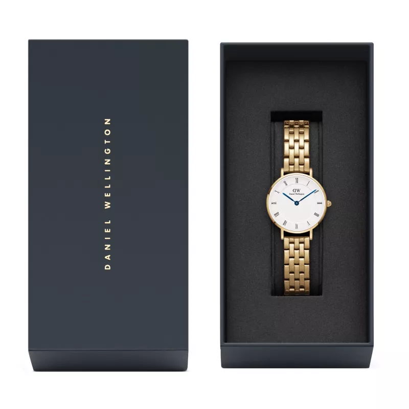 DANIEL WELLINGTON Petite Lumine moteriškas laikrodis 28 mm rožinio aukso tinklelio apyrankė DW00100682