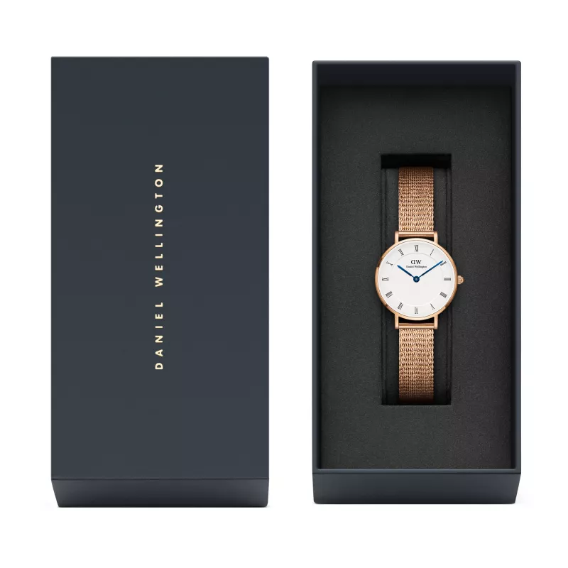 DANIEL WELLINGTON Petite Lumine Moteriškas Laikrodis 28mm Rožinis Auksas Nerūdijantis Plienas Baltas Perlamutro Ciferblatas
