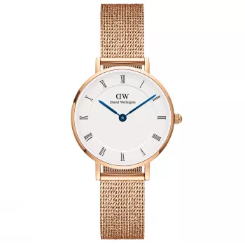 DANIEL WELLINGTON Petite Lumine Moteriškas Laikrodis 28mm Rožinis Auksas Nerūdijantis Plienas Baltas Perlamutro Ciferblatas