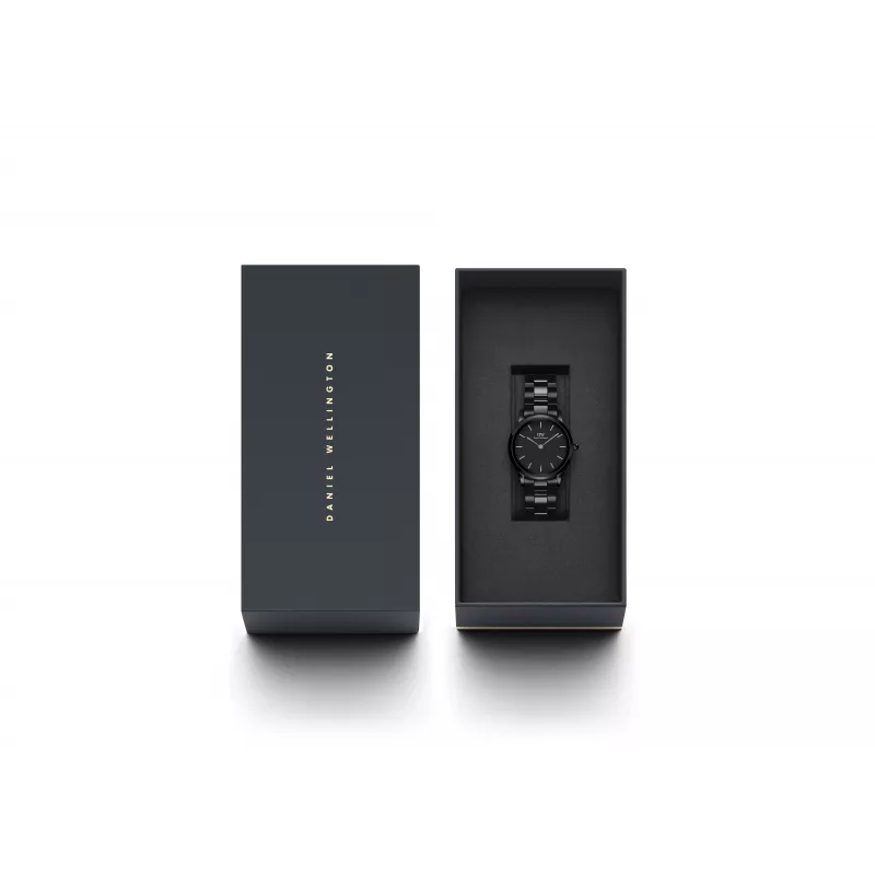 DANIEL WELLINGTON Petite Melrose moteriškas laikrodis 28mm su juodu keramikiniu apyranke DW00100415