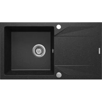 DEANTE 1-Bowl Granite Composite Kitchen Sink with Drainer - Black, 780x440mm