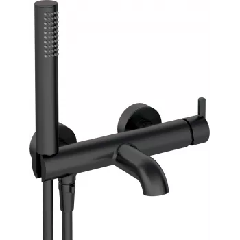 DEANTE Arnika Nero Bathtub Mixer with Shower Set, Matte Black, Wall-Mounted, Single-Lever, Ceramic Cartridge, Hand Shower, 150 cm Hose