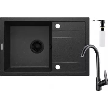 DEANTE Granite Sink with 1-Bowl Faucet with Drainer - with Dispenser