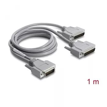 Delock Adapteris Y formos kabelis Serijinis RS-232 LFH D-Sub HD 60 kontaktų kištukas į 2x D-Sub 25 kontaktų kištukas, 1 m, Pilka