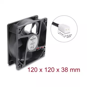 Delock Axial Fan 48 V DC, 120 x 120 x 38 mm su 2 kontaktų jungtimi, juodas
