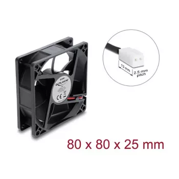 Delock ašinis ventiliatorius 48 V DC, 80 x 80 x 25 mm, 2 kontaktų jungtis, juodos spalvos