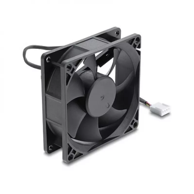 Delock ašinis ventiliatorius 48 V DC, 80 x 80 x 25 mm su 4 kontaktų PWM jungtimi, juodos spalvos