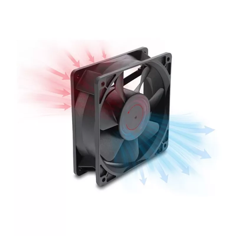 Delock Ašinis Ventiliatorius 48V DC, 120x120x38mm, 4-Pin PWM, Rutulinis Guolis, 3000 RPM, 170 m³/h, Juoda