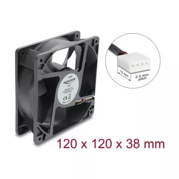 Delock Ašinis Ventiliatorius 48V DC, 120x120x38mm, 4-Pin PWM, Rutulinis Guolis, 3000 RPM, 170 m³/h, Juoda