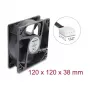 Delock Ašinis Ventiliatorius 48V DC, 120x120x38mm, 4-Pin PWM, Rutulinis Guolis, 3000 RPM, 170 m³/h, Juoda