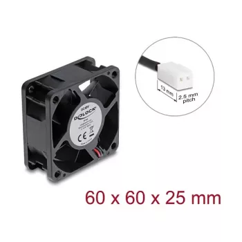 Delock Axial Fan 48V DC 60x60x25mm su 2 kontaktų jungtimi, juodos spalvos