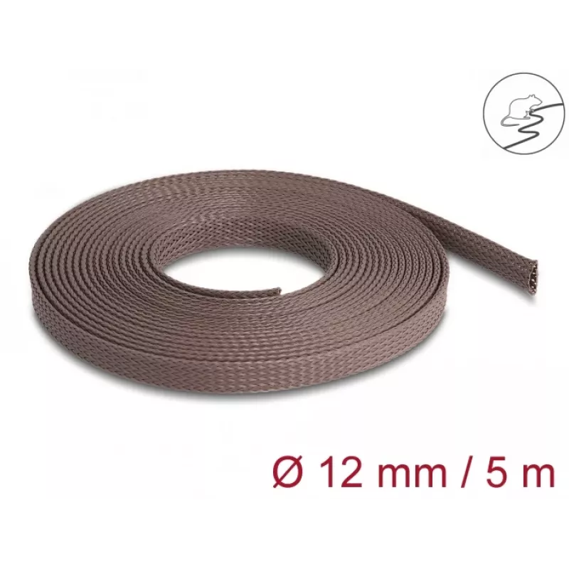Delock kabelių tvarkymo įvorė, 12 mm, pinta, atspari graužikams, tampri, 5 m, ruda