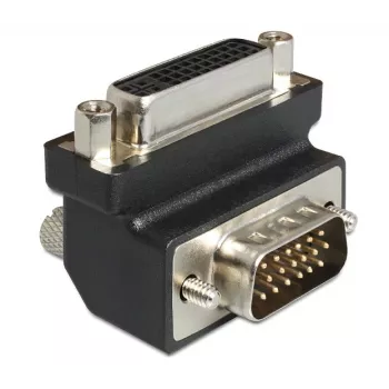Delock DVI-I 24+5 kontaktų moteriškas į VGA 15 kontaktų vyriškas 90° kampu adapteris – juodas 65425