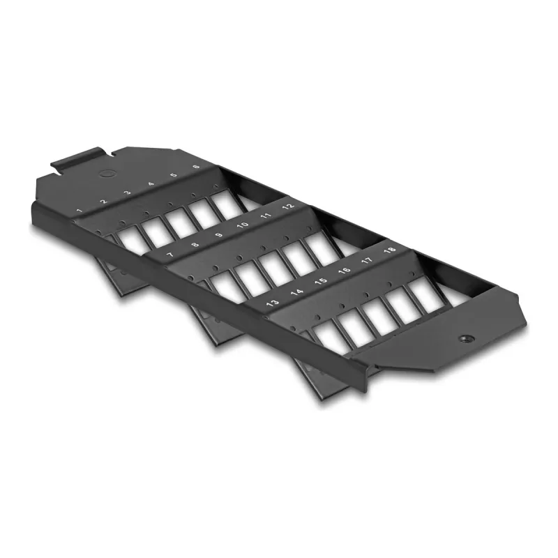 Delock optinio pluošto tvirtinimo laikiklis grindų dėžei 18 prievadų SC Simplex / LC Duplex movoms, juodas (88163)