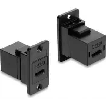 Delock skydelio montavimo USB 2.0 Type-C moteriškas į moterišką kabelis, juodas, 0,3 m, 480 Mbps, dvigubai ekranuotas 91926