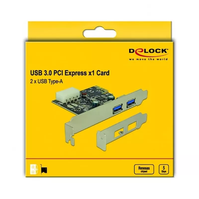 Delock PCI Express x1 plokštė su 2 x USB 3.2 Gen 1 Type-A, Low-Profile