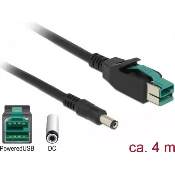 Delock maitinimo USB laidas - USB PlusPower (12V) vyriškas į DC 2,1/5,5mm vyrišką - 12V - 4m - juodas