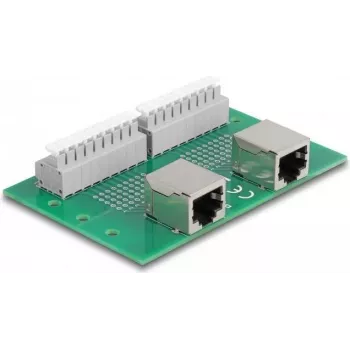 Delock RJ45 2 x Female į 2 x Terminal Block su Push Button, skirtas DIN Rail (66994)