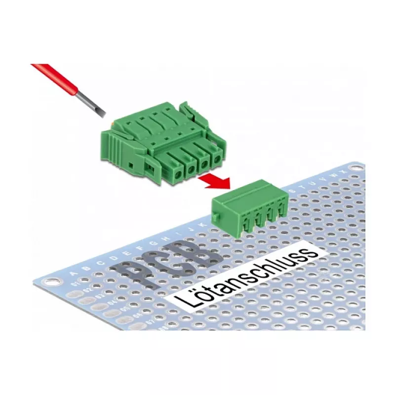 Delock terminalų blokų rinkinys PCB 4 kontaktų 3,81 mm žingsniu horizontalus (65954)