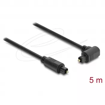 Delock TOSLINK optinis garso kabelis 5 m, 90° kampu lenktas į tiesų jungtį, 4 mm, juodas