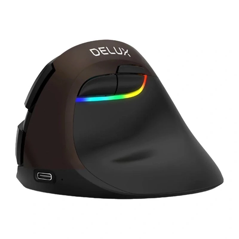 Delux M618 Mini Gold ergonomiška pelė – 2.4G / Bluetooth 5.0 / USB-C, 4000 DPI, dešinei rankai, vertikali