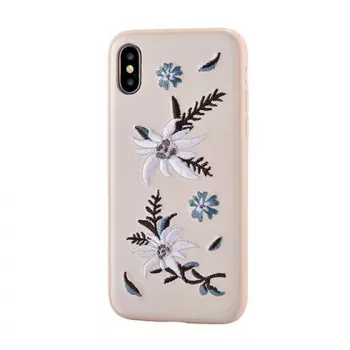 Devia Apple iPhone X / XS Flower Embroidery Case Jalam Series - Skaidrus su įvairiaspalve gėlių siuvinėjimo aplikacija