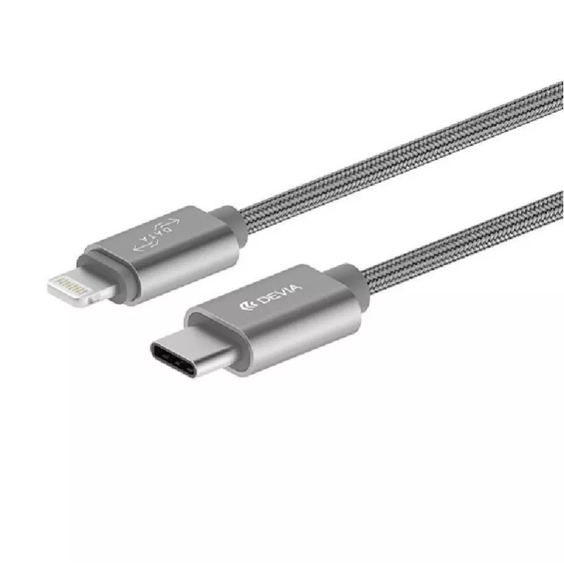 Devia Gracious USB-C–Lightning laidas, 1 m, pilkas