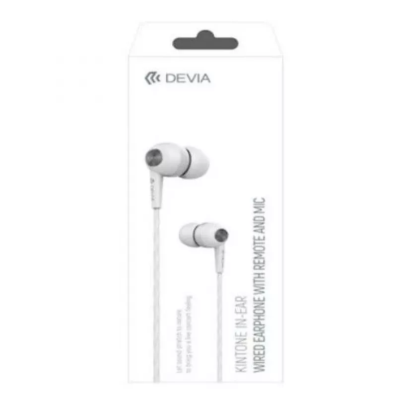 Devia Kintone Wired Earphones su 3,5mm lizdu, balta