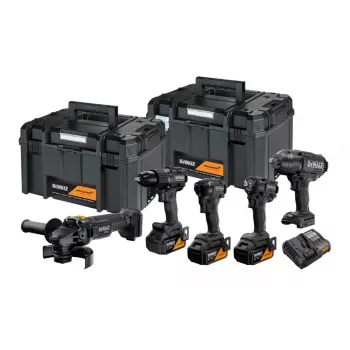 DEWALT 18V XR belaidžių įrankių rinkinys: sukamasis gręžtuvas-suktuvas, atsuktuvas, kampinis šlifuoklis, diskinis pjūklas, darbinis žibintas, 3x5.0Ah baterijos