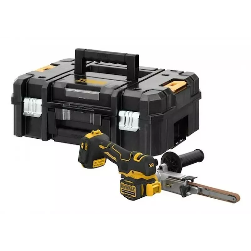 DEWALT DCM200NT-XJ 18V XR beltinis šlifuotuvas, 75x457 mm, bešepetėlis variklis, kintamas greitis, juoda/geltona