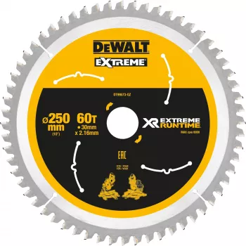 DEWALT DT99573 Diskinis pjūklas 250 mm 60 dantys TCT Fine Cut medžiui, fanerai, MDF, medžio drožlių plokštėms