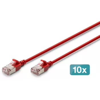 DIGITUS CAT 6A F-FTP Plonas pataisos kabelis, 3 m, Raudonas, 10 vnt., LSZH, 10 Gbps, 500 MHz