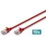 DIGITUS CAT 6A F-FTP Plonas pataisos kabelis, 3 m, Raudonas, 10 vnt., LSZH, 10 Gbps, 500 MHz