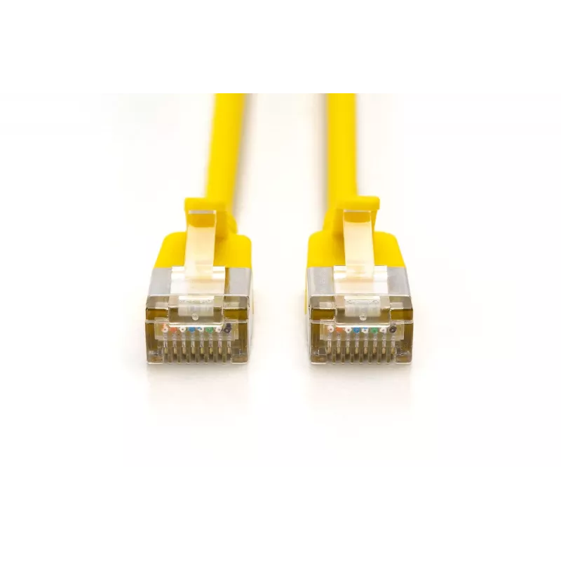 Digitus CAT 6A F/FTP Slim Patch Cable, 5 m, geltona, 10 vnt. pakuotė, LSZH, 10GBase-T, 500 MHz, Snagless