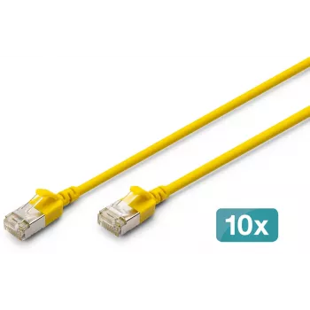 Digitus CAT 6A F/FTP Slim Patch Cable, 5 m, geltona, 10 vnt. pakuotė, LSZH, 10GBase-T, 500 MHz, Snagless