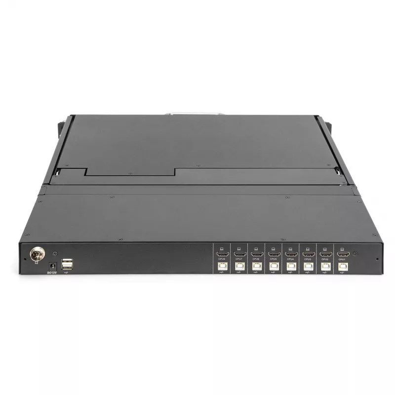 DIGITUS Modular 19 colių HD LCD KVM konsolė su 8 prievadų HDMI KVM jungikliu, jutikliniu kilimėliu, vokiška klaviatūros išdėstymu
