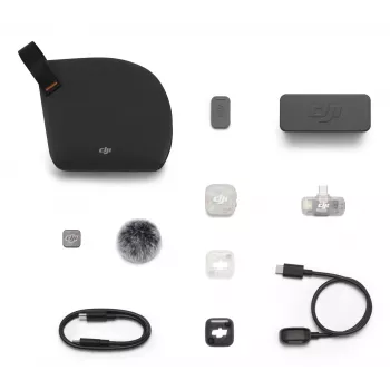 DJI Mic Mini 2S belaidė mikrofonų sistema (1 siųstuvas + 1 mobilus imtuvas + įkrovimo dėklas)