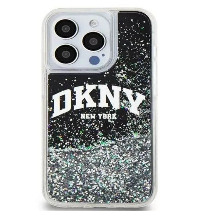 DKNY Apple iPhone 15 Pro 6,1 colio kietas dėklas Liquid Glitter Big Logo juodas