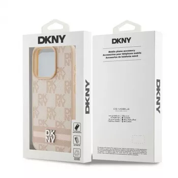 DKNY odinis dėklas su šachmatų raštu ir dryžiais iPhone 15 Pro Max - rožinis