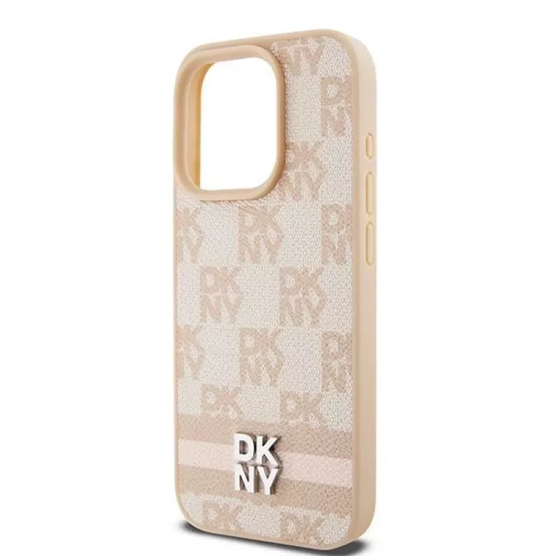 DKNY odinis dėklas su šachmatų raštu ir dryžiais iPhone 15 Pro Max - rožinis