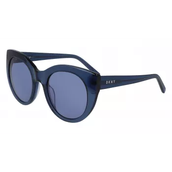 DKNY moteriški drugelio formos akiniai nuo saulės DK517S-400 mėlyni acetatiniai rėmeliai su pilkais gradientiniais lęšiais 52 mm