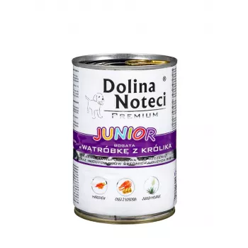 Dolina Noteci Premium Junior šlapias ėdalas su triušienos kepenėlėmis vidutinių ir didelių veislių šuniukams - 400g
