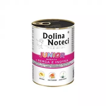 DOLINA NOTECI Premium Junior Rich in Turkey Hearts - šlapias ėdalas vidutinių ir didelių veislių šuniukams - 400 g