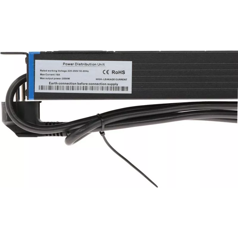 DSIT DS-8PDU-C13 Maitinimo skirstytuvas – 1U stelažinis PDU, 8x IEC C13 lizdai, 10A 250V, 2m laidas, juodas