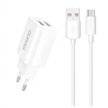 Dudao EU Wall Charger 2x USB 5V / 2.4A + USB Type C Cable White (A2EU + Type-C White)