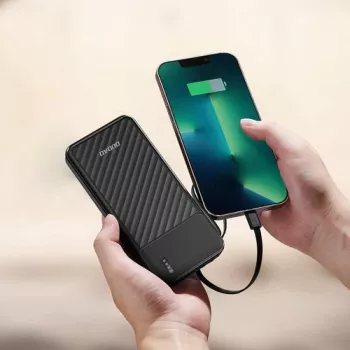 Dudao K11 10000mAh Powerbank su įmontuotais kabeliais, juoda