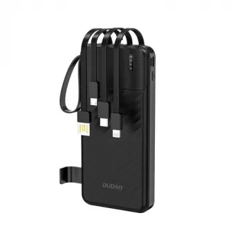Dudao K11 10000mAh Powerbank su įmontuotais kabeliais, juoda