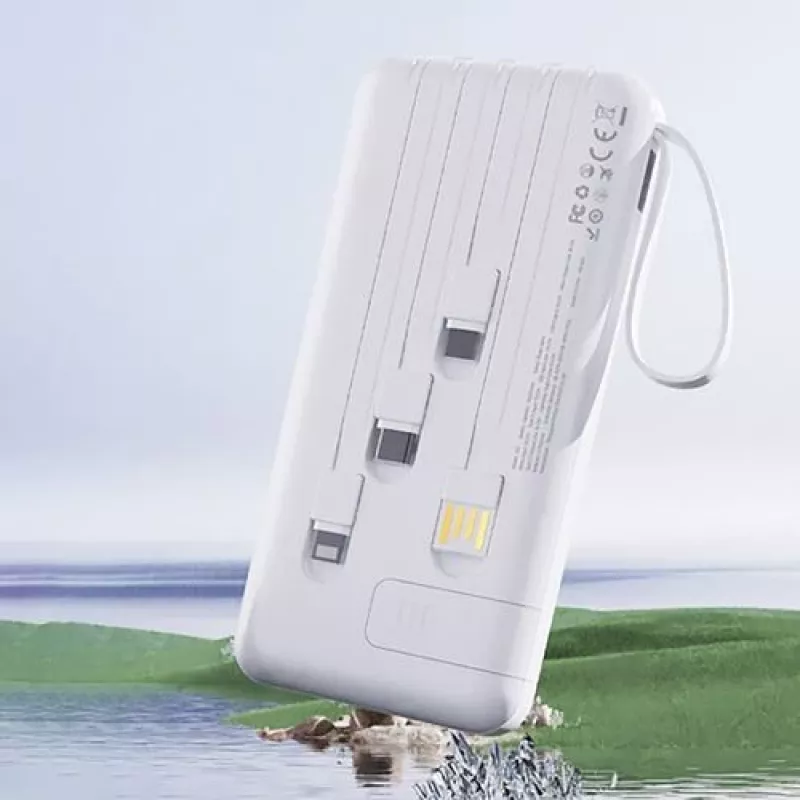 Dudao K11 10000mAh Powerbank su integruotais laidais balta