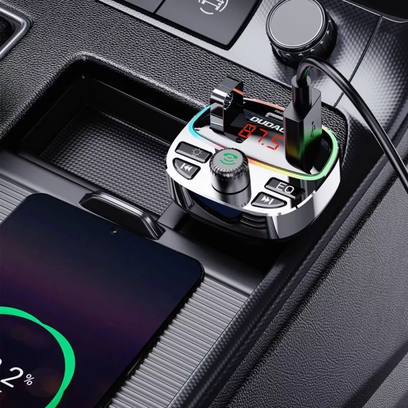 Dudao R2PRO+ Automobilinis FM siųstuvas su PD25W Bluetooth 5.3 RGB įkrovimo prievadais - juodas ir sidabrinis